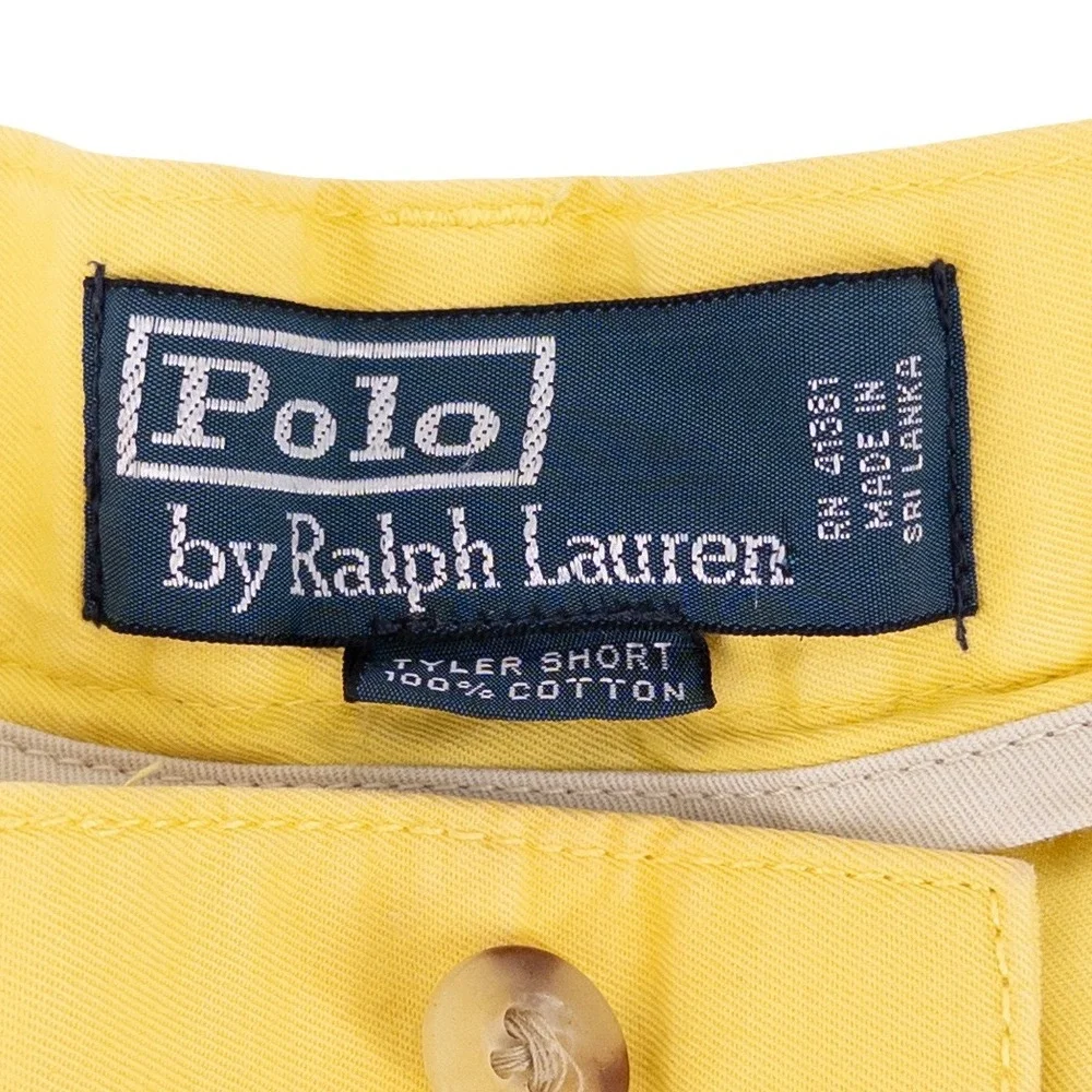 Vintage Polo Ralph Lauren Mens 36 Tyler Shorts Yellow Pleated Cotton Chino 90s